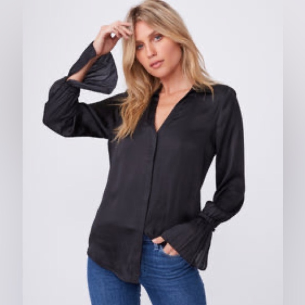 Paige Abriana black silky flare sleeve button up size medium - Picture 5 of 11
